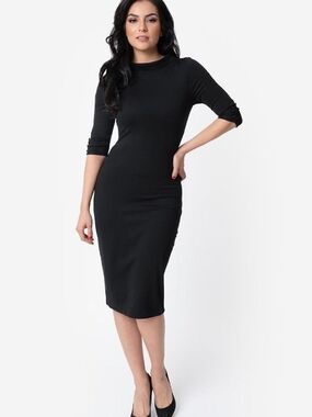 Unique Vintage Black Midi Cassidy Wiggle Dress